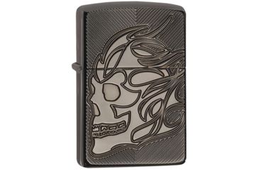 Image of Zippo Armor Black Ice Deep Carve Lighter, Skull Design 9000746