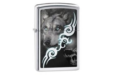 Image of Zippo Blue-Eyed Wolf Lighter, High Polish Chrome 28872