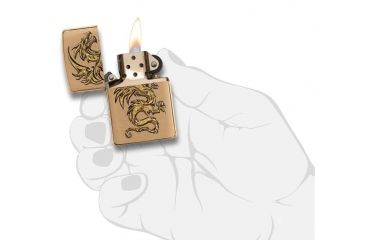 Image of Zippo Dragon Design Brushed Brass Pocket Lighter 29725