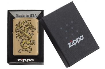 Image of Zippo Dragon Design Brushed Brass Pocket Lighter 29725