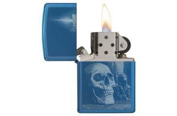 Image of Zippo High Polish Blue Skull Design Pocket Lighter w/ Box 29704