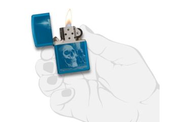 Image of Zippo High Polish Blue Skull Design Pocket Lighter w/ Box 29704
