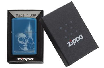 Image of Zippo High Polish Blue Skull Design Pocket Lighter w/ Box 29704