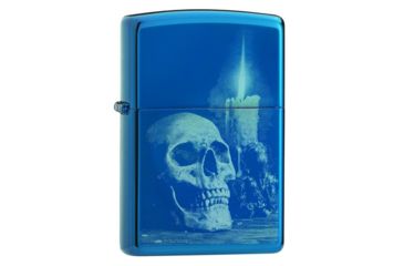 Image of Zippo High Polish Blue Skull Design Pocket Lighter w/ Box 29704