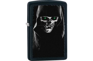 Image of Zippo Hooded Skull Black Matte Lighter ZO28436