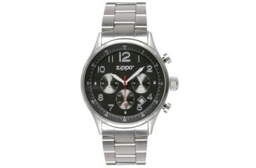 Image of Zippo Sport Brushed Stainless Steel Chronograph Watch, Black Dial &amp; Solid Stainless Steel Band 45001