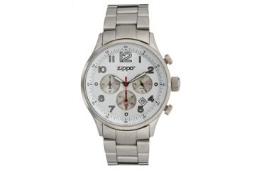 Image of Zippo Sport Brushed Stainless Steel Chronograph Watch, White Dial &amp; Solid Stainless Steel Band 45000