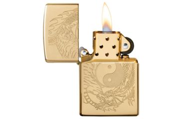 Image of Zippo Tiger and Dragon Design Pocket Lighter, Polish Brass, 49024