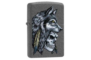 Image of Zippo Wolf Skull Feather Design Pocket Lighter 29863