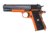 Auto Ordnance 1911A1-Hunter-Orange Pistol, .45 ACP, 5in barrel, orange Cerakote steel frame, checkered rubber w/medallion grip, recoil operated semi-automatic, fixed combat, 7 round magazine, AO-1911A1 HO-45-5-1-FRRMPG