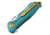 Bestech Knives Parrot Framelock Teal Folding Knife, 2.25in S35Vn SS Blade, Teal Grooved Titanium Handle, Thumb Pull, Pocket Clip, Satin And Stonewash Blade, Teal, BT1807D