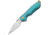 Bestech Knives Parrot Framelock Teal Folding Knife, 2.25in S35Vn SS Blade, Teal Grooved Titanium Handle, Thumb Pull, Pocket Clip, Satin And Stonewash Blade, Teal, BT1807D
