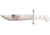 Case White Synthetic Handle Bowie Fixed Blade Knife w/Blade Artwork and Leather Sheath, BOWIE SS, 03055