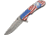 China Made Eagle/Flag Linerlock A/O Folding Knife, 4.5in Closed, 3.5in Satin SS Drop Point, Silver Aluminum, Silver, 300443