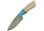Damascus Bone Knife, 8.5in Overall, 4in Damascus Steel Blade, Smooth Bone And Turquoise Handle, Brown Leather Sheath, DM-1186