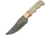 Damascus Fixed Copper/Bone Skinner Knife, 9in Overall, 4.5in Damascus Steel Clip Point Blade, White Smooth Bone Handle, Copper Bolster, Brown Leather Sheath, DM-1153