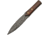 Damascus Flint Spear Hunter Knife, 12in Overall, 6.75in Double Edge Damascus Steel Spear Point Blade, Brown Wood Handle, Brown Leather Sheath, DM-1201