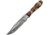 Damascus Stag Hunter Knife, 7 1/2in Overall, 4 1/2in Damascus Steel Clip Point Blade, Stag And Wood Handles, Brown Leather Sheath, DM1108