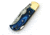 FH Knives Damascus Blue Folding Knife, 3.75in Closed, 2.75in Damascus Steel Clip Point Blade, Blue Pakkawood Handle, Leather Sheath, BLUE-001