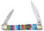 Frost Little Copperhead Stone Folding Knife, Mirror finish stainless clip and pen blades, Multi-color stone handle, SW-216TQT