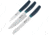 HENCKELS ZWILLING Three Piece Blue Set, 8in Serrated Bread Blade/ 8in Chef's Blade/ 4in Paring Blade, Blue Polypropylene Handle, 53020-902