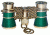 Lascala Optics Aida Binocular 3x25 Central Focus Opera Glasses Green Body Golden Rings Lsa 11