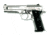 Beretta 92-Steel-I Pistol, 9mm Luger, 4.7 in barrel, nickel plated steel frame, black plastic grip, recoil operated semi-automatic, single-action, frame mounted manual safety, 3-dot, 15 round magazine, BT-92-STL-I-FRRMPG