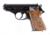 Walther PPK Pistol, .25 Auto, 3.25 in barrel, blued finish steel frame, brown plastic grip, blowback operated semi-auto, double-action, slide mounted decock lever, fixed blade and notch, 9 round magazine, WA-PPK-FRRMPG