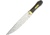 Rough Rider Bowie Micarta Coffin Handle Knife, 16.25in Overall, 10.5in Satin SS Blade, Black Micarta Handle, Brass Guard, Brown Leather Sheath, RR1643 / 1088
