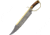 Rough Rider Gold Star Bowie Knife, 19.5in Overall, 14.5in Damascus Steel Clip Point Blade, Brown Bone Handle, Brass D-Guard, Brown Leather Sheath, RR1942