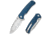 SENCUT Skarnax Flipper/thumb Stud Folding Knife 3.79inch Satin 9cr18mov Drop Point Plain Edge Blade, Blue Canvas Micarta Handle - S24025-3