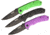 Wild Boar Linerlock Folding Knife Set, Three Piece Set, Knives Measure 4 1/2in Closed, 3 1/2in Black SS Blade, Grooved Composite Handles In Black, Purple And Green, Black SS Pocket Clip, WB1006