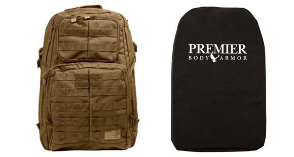 Image of 5.11 Tactical Rush 24 Backpack 37L, Brown with Premier Body Armor Ballistic Panel, Black, 58601-131-1 SZ-KIT1