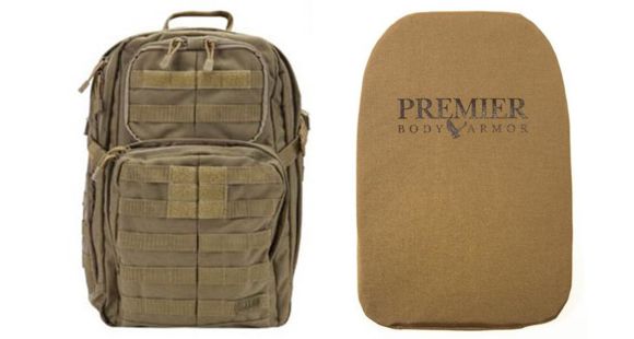 Image of 5.11 Tactical Rush 24 Backpack 37L, Sandstone with Premier Body Armor Ballistic Panel, FDE, 58601-328-1 SZ-KIT2