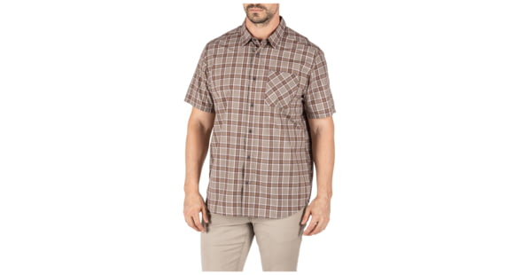 Image of 5.11 Tactical Carson Plaid Short Sleeve Shirt, Stone Plaid - 71394-417-XS