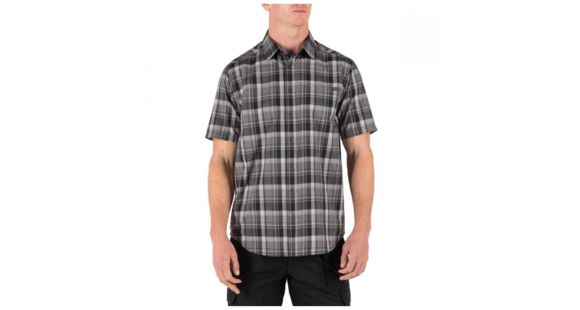 Image of 5.11 Tactical Hunter Plaid Short Sleeve Shirt - Men's, Black Plaid, Extra Large, Short, 71374-371-XL