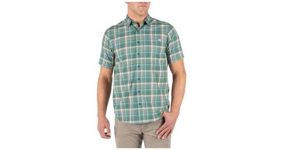 Image of 5.11 Tactical Hunter Plaid Short Sleeve Shirt - Men's, Dusty Sage Plaid, Medium, Short, 71374-819-M