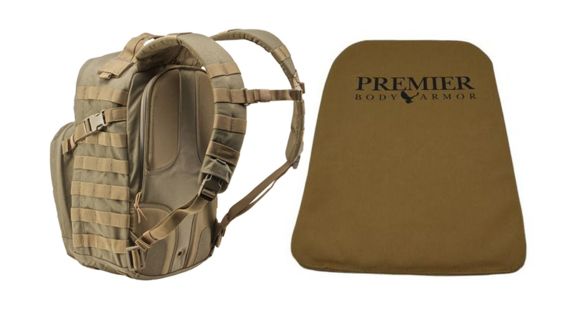 Image of 5.11 Tactical Rush12 Backpack in Sandstone with Premier Body Armor Ballistic Panel