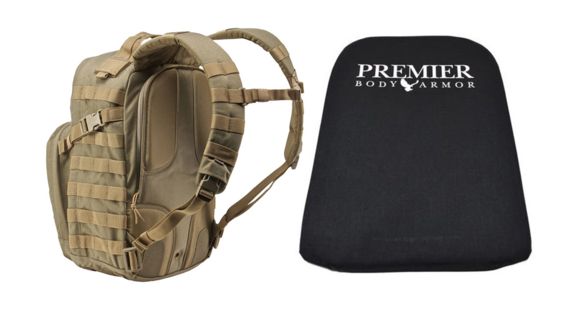 Image of 5.11 Tactical Rush12 Backpack in Sandstone with Premier Body Armor Ballistic Panel