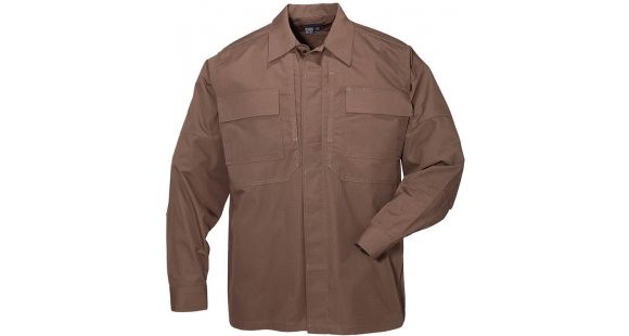Image of 5.11 Tactical 72002 TDU Shirt, Long Sleeve, Ripstop, Brown, Extra Small, Regular