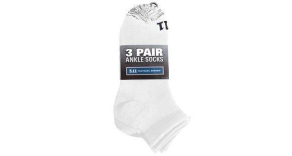 Image of 5.11 Tactical 3 Pack Ankle Socks, White 59128-010-L