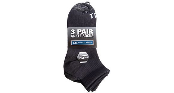 Image of 5.11 Tactical 3 Pack Ankle Socks, Black 59128-019-L