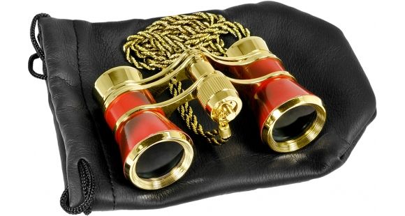 Image of Barska 3x25mm Roof Prism Blueline Opera Glasses Theater Binoculars w/ Light, Polished Brass, Ruby Red, AB10190