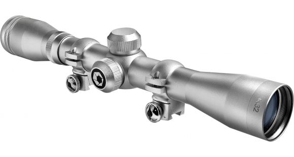 Image of Barska 4x32 Plinker-22 Rifle Scope w/ 3/8in Rings, Silver, Clam Pack - AC1004