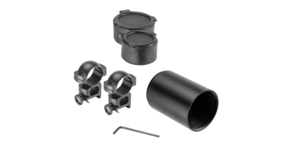 Image of Barska Accessory Pack, for AC10046 Rifle Scope, 1 inch High Rings, 42mm Sunshade, Flip-Up Lens Covers, Matte Black, AF10478