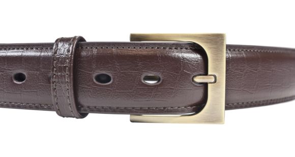 Image of BlackHawk 4113 CQC Pistol Belt, Brown, 38in Waist, Gator Finish, Antique Brass Buckle