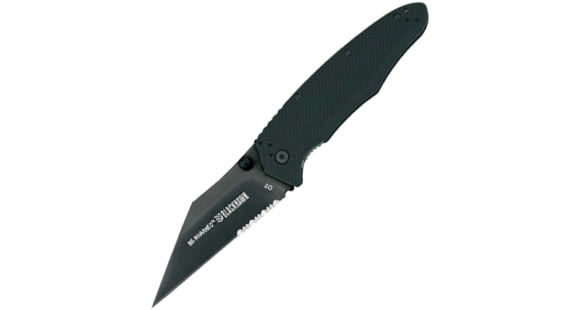 Image of BlackHawk Be-Wharned Folding Knife, 3.38in, D2 Tool Steel, Partial Serrated, Sideliner G-10 Handle, Black, BH15BW211BK