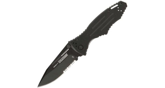 Image of BlackHawk Hornet Folding Knife, 3.25in, D2 Tool Steel, Partial Serrated, Sideliner G-10 Handle, Black, BH15H211BK