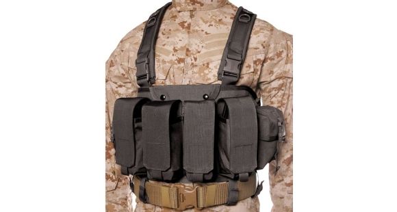 Image of BlackHawk Tactical Commando Chest Harness, AK-47, M-16, and M-1 Magazines, Black, 55CO00BK