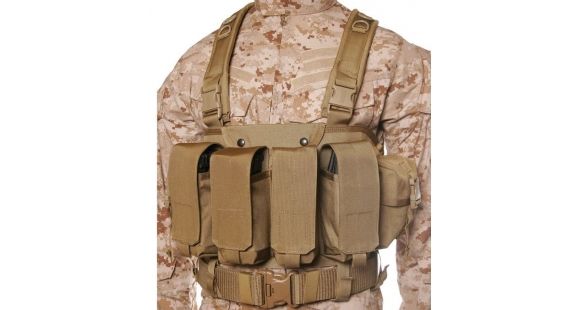 Image of BlackHawk Tactical Commando Chest Harness, AK-47, M-16, and M-1 Magazines, Coyote Tan, 55CO00DE